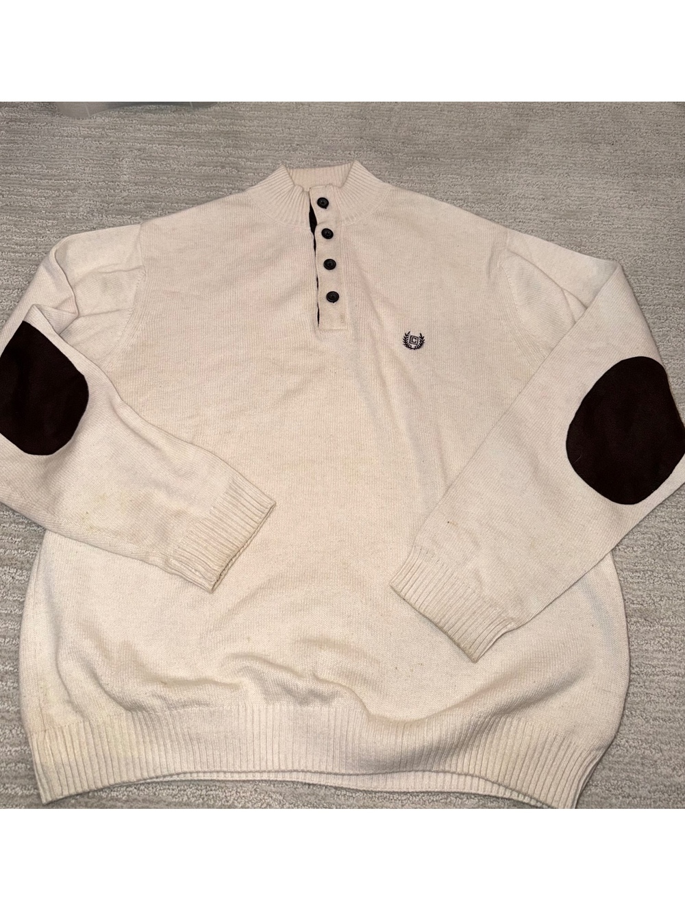 Chaps cream knit pullover sweater with elbow patches size L